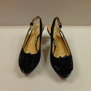 Alex Marie Womens Marla Rhinestone Beaded Black Leather Pump Heel Shoes Size 9.5